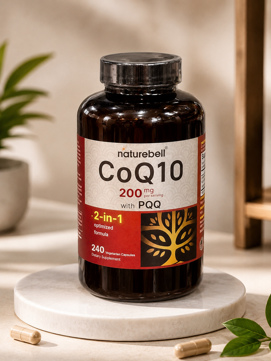 NatureBell CoQ10 200mg with PQQ | 240 Vegetarian Capsules | 2-in-1 Formula | Original Imported