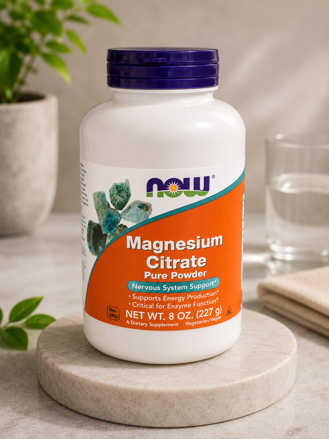 NOW Magnesium Citrate Pure Powder 227g (8oz)  Nervous System Support  Energy & Muscle Health  Imported