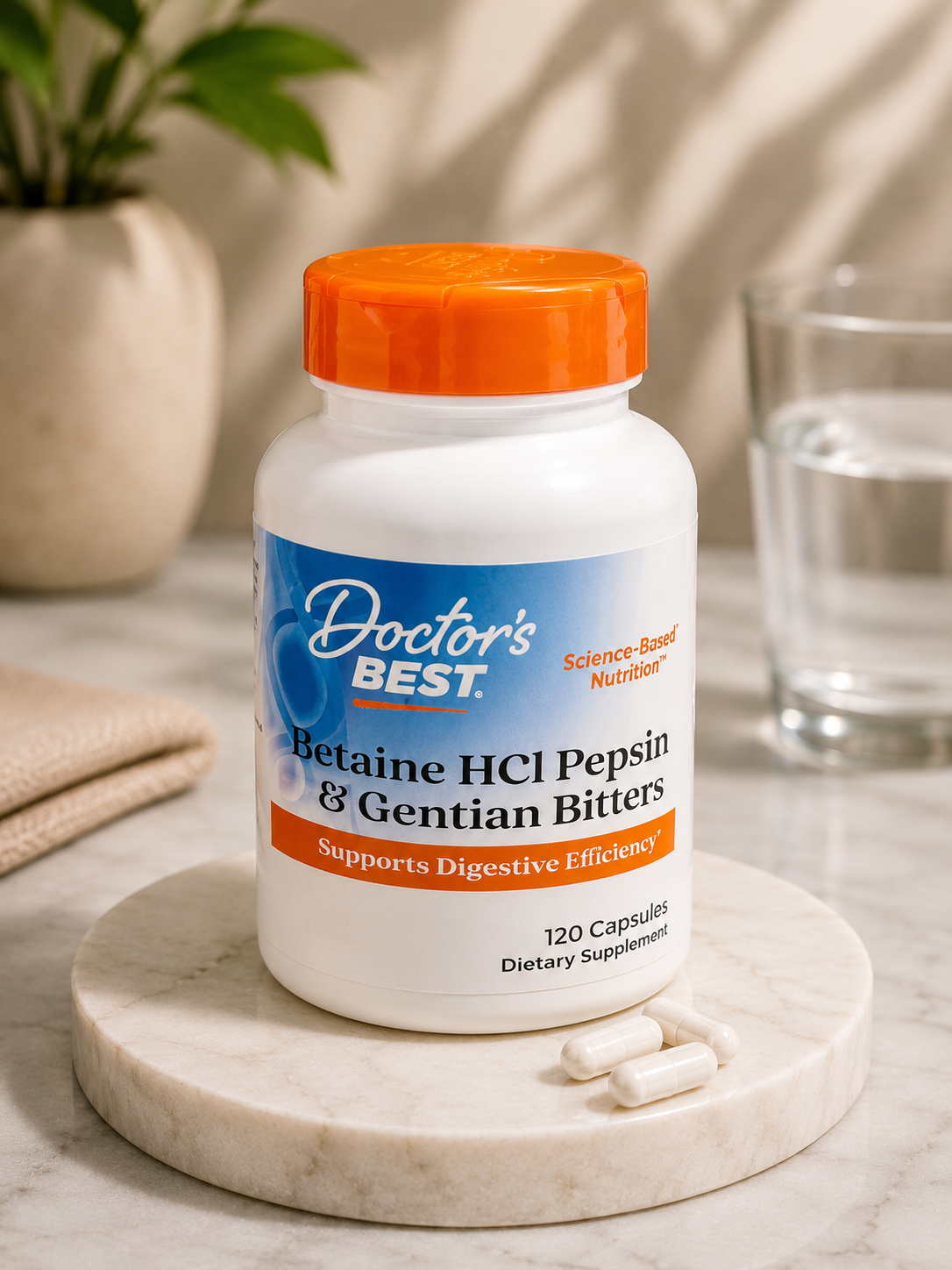 Doctor's Best Betaine HCl Pepsin & Gentian Bitters | Digestive Support | 120 Capsules | Imported